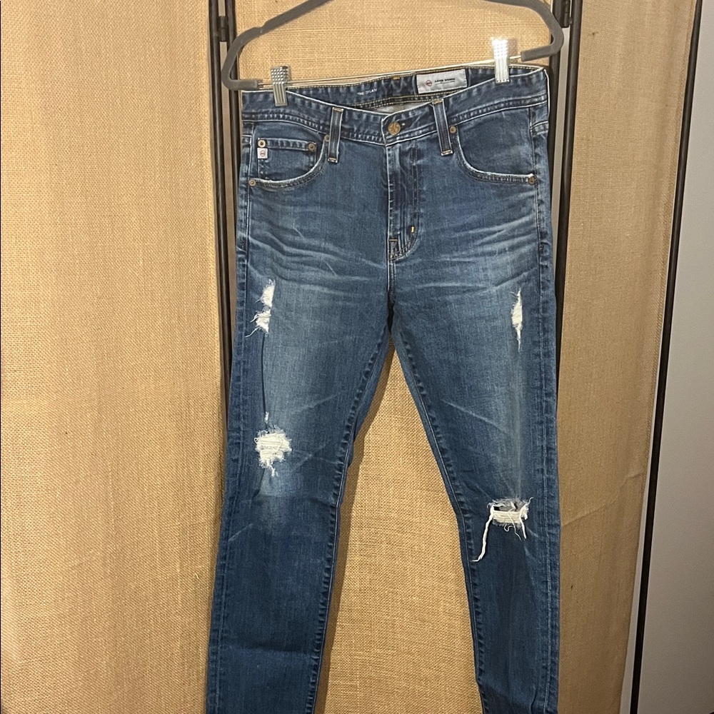 AG Adriano Goldschmied THE DYLAN Distressed Blue Slim Straight Jeans